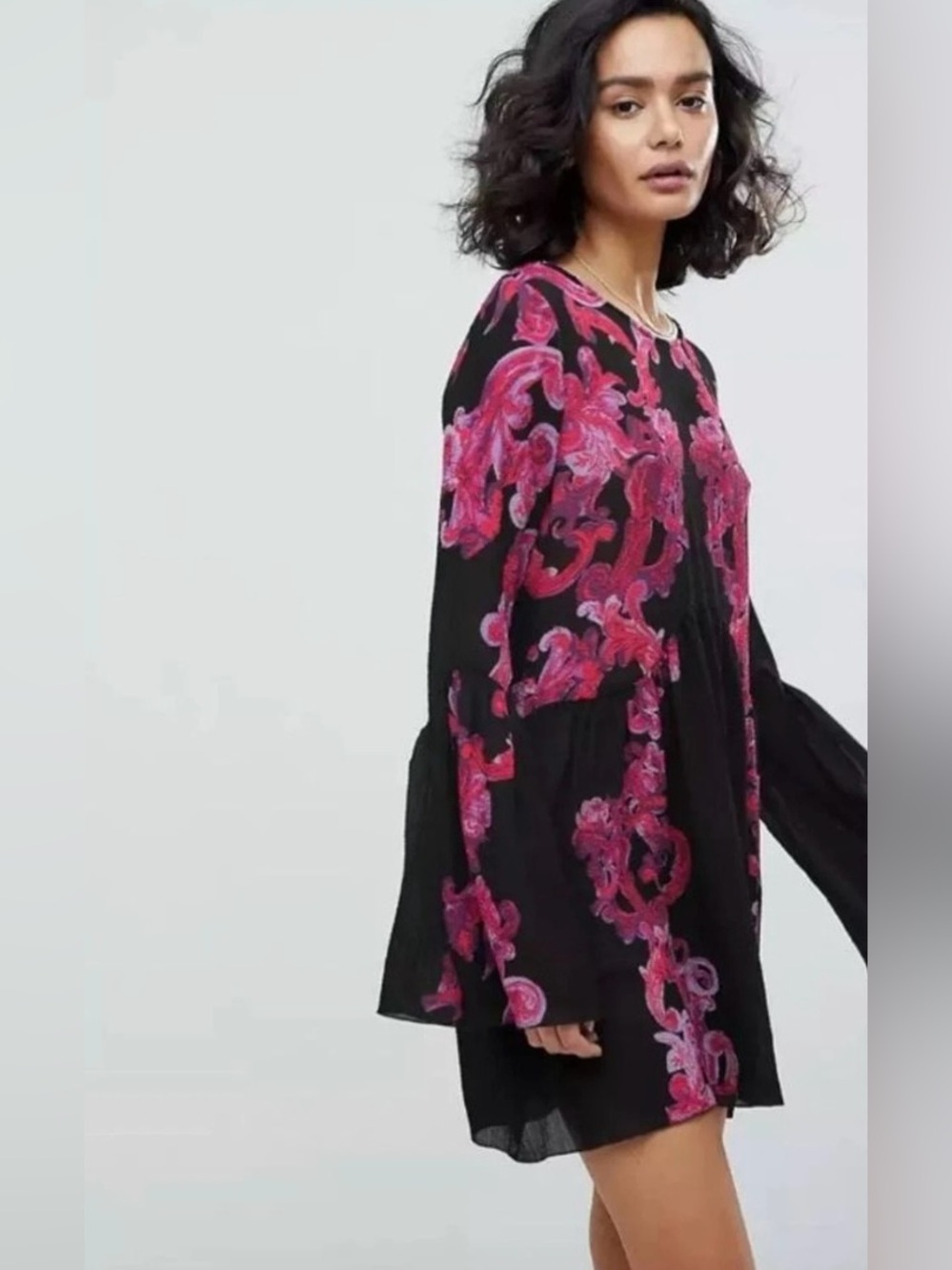 Intimately Free People Women's Floral Symphony Bell Sleeve Clip Tunic Dress - Picture 2 of 8